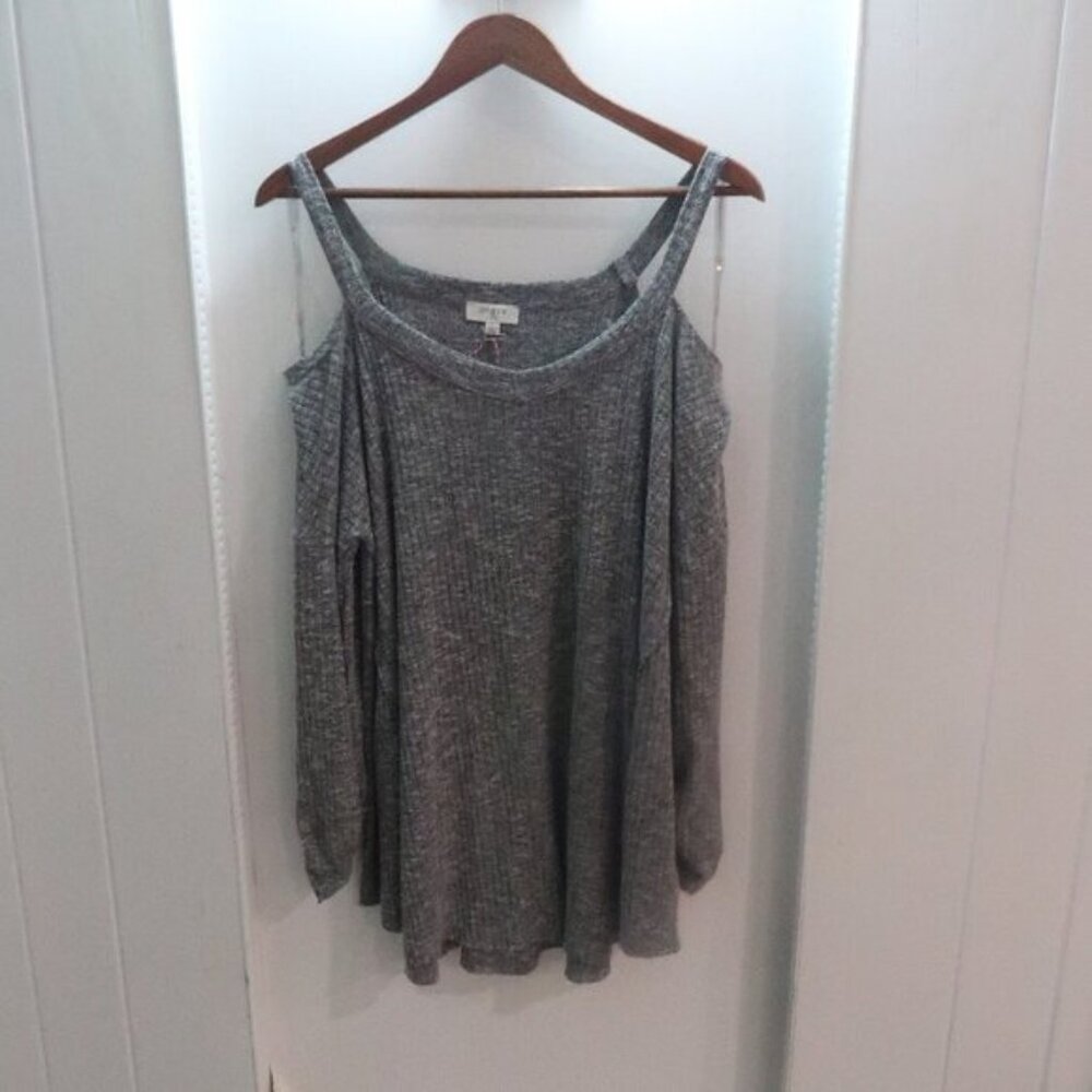 Gray Umgee Cold Shoulder Tunic Top Large Soft Boho Casual Knit